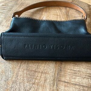 Pebbled Black Leather Plinio Visona Shoulder Bag